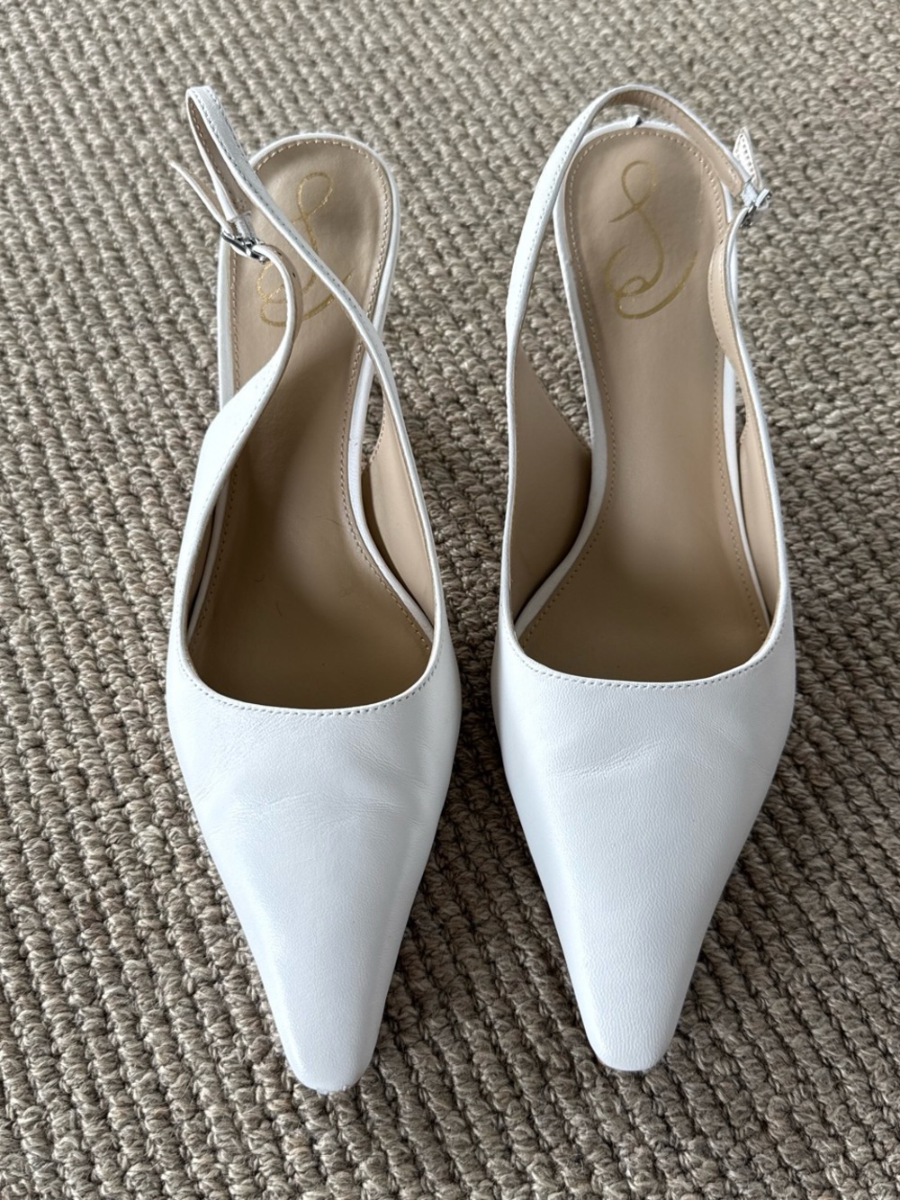 White Pointed-Toe Slingback Heels